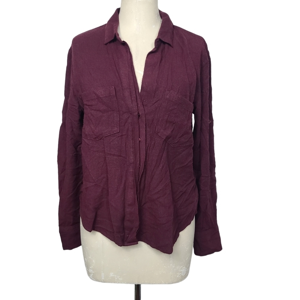 Cloth & Stone Maroon Long Tab Sleeves Button Down Back Slit Shirt S
